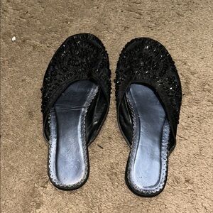 Chic Black Beaded Women's Mules
